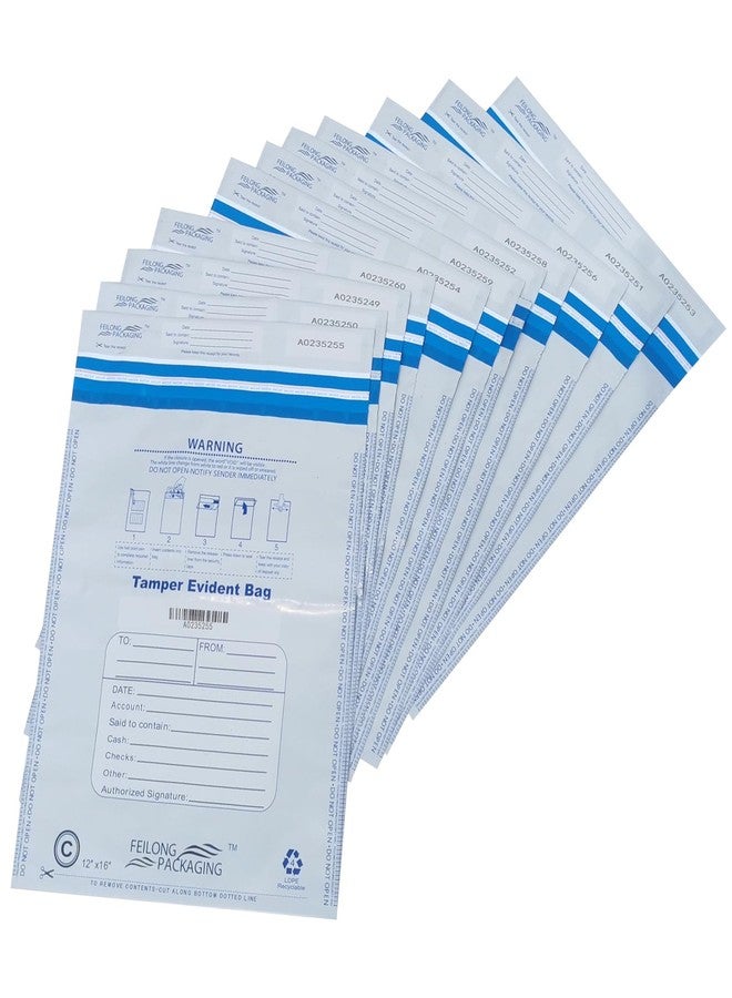FEILONG PACKAGING 100Pcs 12"x16" Tamper Evident Security Cash Bags - White, Opaque 2.8 Mil Polyethylene (PE) - High Level Security Seal - Cash, Valuables - Square, Lightweight - Flap Closure - Image 1
