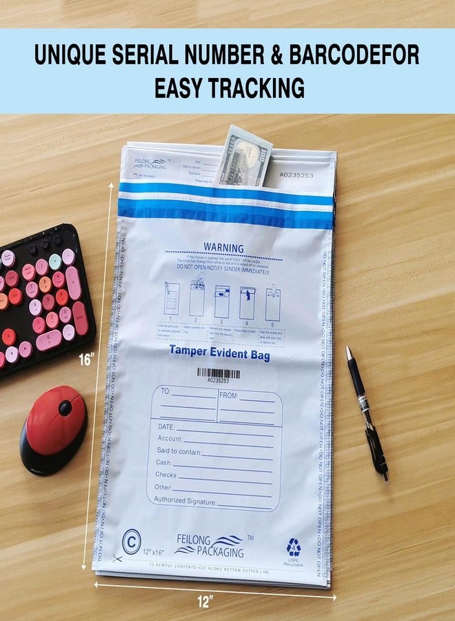 FEILONG PACKAGING 100Pcs 12"x16" Tamper Evident Security Cash Bags - White, Opaque 2.8 Mil Polyethylene (PE) - High Level Security Seal - Cash, Valuables - Square, Lightweight - Flap Closure - Image 4