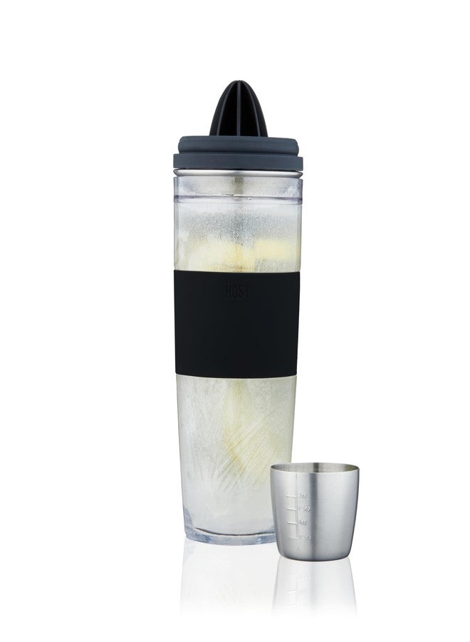 HOST Cocktail Shaker FREEZE Double-Walled Cup with Citrus Reamer, Strainer, Jigger Cap for Cold Brew Cocktails, Stainless Steel Martini Shaker, Active Cooling Gel, 20 oz, 3-Piece Bar Set, Black - Image 1