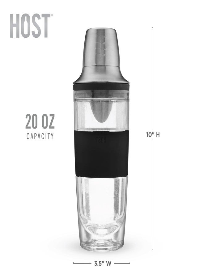 HOST Cocktail Shaker FREEZE Double-Walled Cup with Citrus Reamer, Strainer, Jigger Cap for Cold Brew Cocktails, Stainless Steel Martini Shaker, Active Cooling Gel, 20 oz, 3-Piece Bar Set, Black - Image 5
