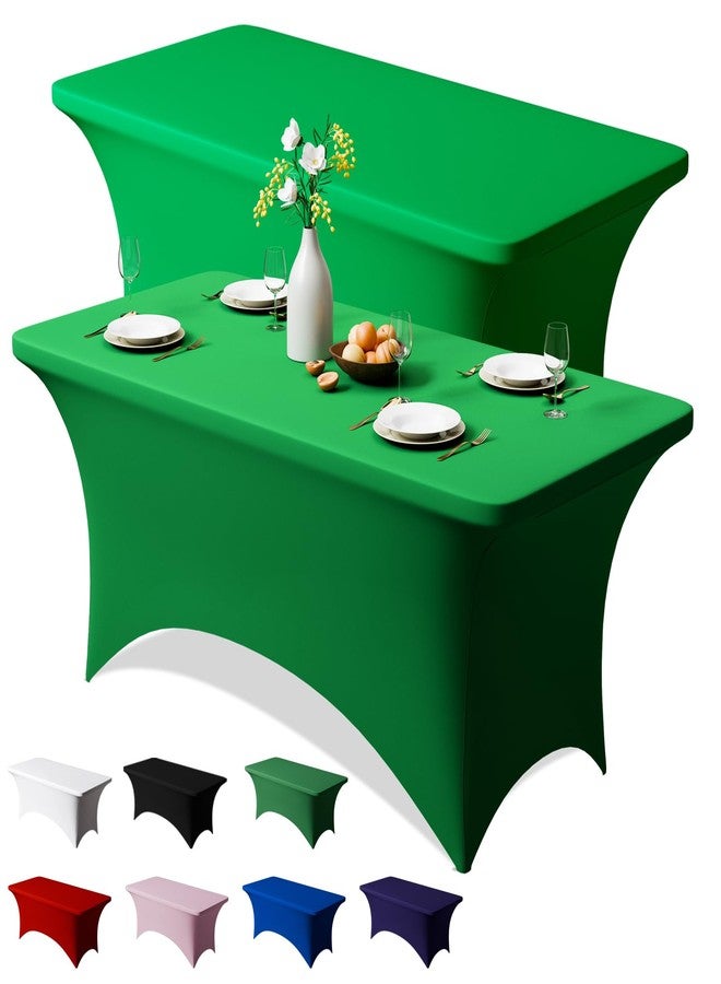 Trlyc 2 Pack 6FT Spandex Table Cloth - 72 x 30 Inch Rectangular Stretch Tablecloth, Wrinkle Resistant Scretch Table Cover for Wedding, Party, Banquet, Picnic, Outdoor Decoration (2Pcs,Green) - Image 1
