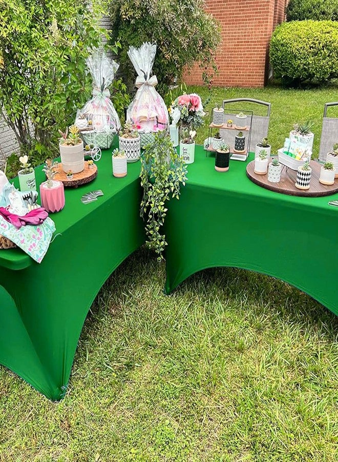 Trlyc 2 Pack 6FT Spandex Table Cloth - 72 x 30 Inch Rectangular Stretch Tablecloth, Wrinkle Resistant Scretch Table Cover for Wedding, Party, Banquet, Picnic, Outdoor Decoration (2Pcs,Green) - Image 2