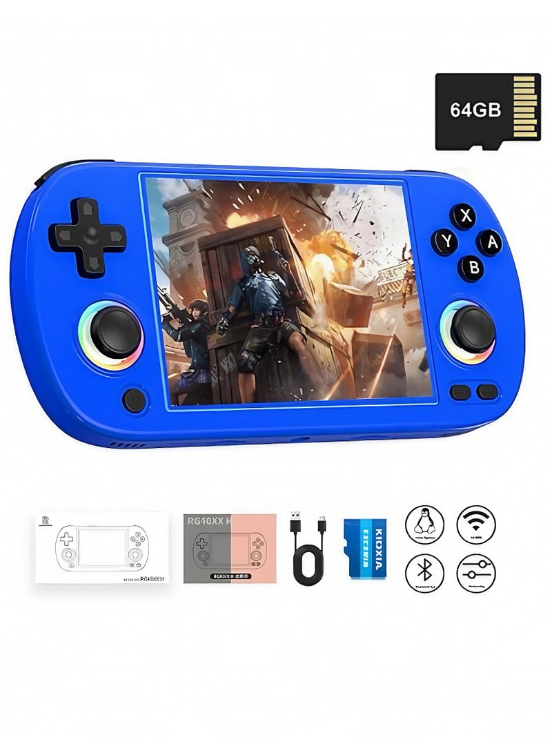 Blue 4.0'' IPS Screen Retro Handheld Game Console with 64 TF Card, Over 5000 Preloaded Games, Portable Gaming System with Linux 64-bit OS, WiFi Bluetooth, HD TV Output. - Image 1