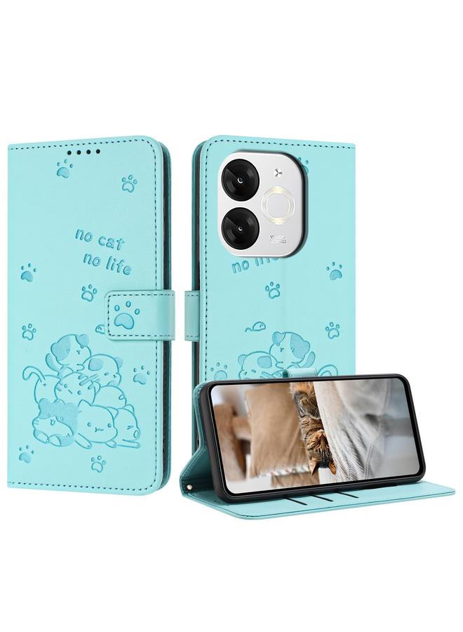 اس-توب جراب هاتف itel A80 من الجلد المنقوش عليه صورة قطة صغيرة مع حبل تعليق - Image 1