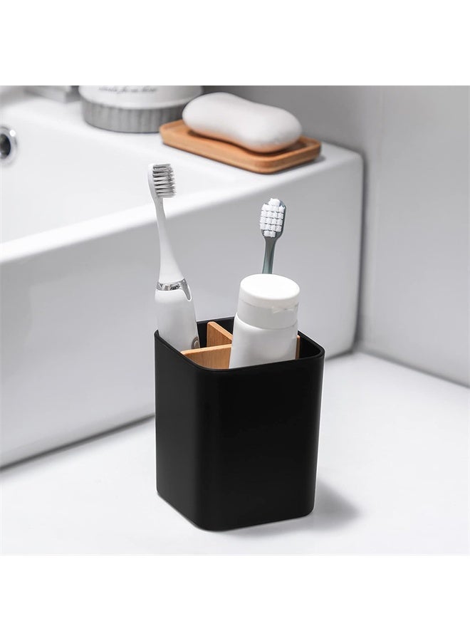 HOMESTAR Bamboo Toothbrush Holder for Bathrooms, 3 Slots Toothbrush and Toothpaste Holder Bathroom Counter Organizer for Electric Toothbrushes, Floss, Razors, Black - Image 2