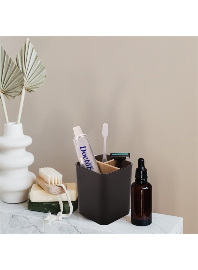 HOMESTAR Bamboo Toothbrush Holder for Bathrooms, 3 Slots Toothbrush and Toothpaste Holder Bathroom Counter Organizer for Electric Toothbrushes, Floss, Razors, Black - Image 3