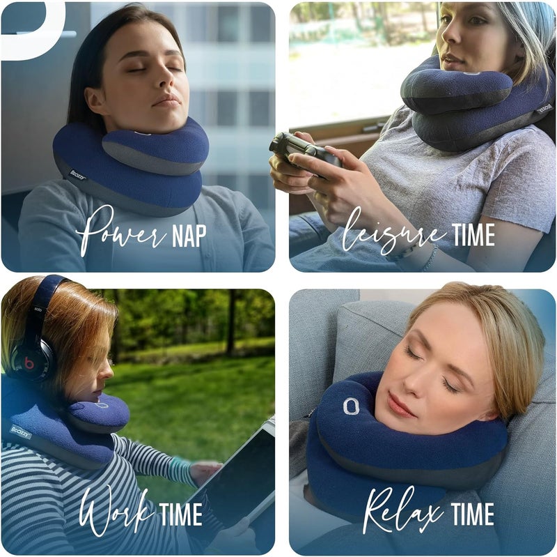BCOZZY Travel Neck Pillow for Airplane – Patented Double Support for Head, Neck, and Chin. Best for Long Flights, Plane Sleeping & Car Rides. Adjustable Size. Fully Washable. Carry Bag. X-Large, Black - Image 5