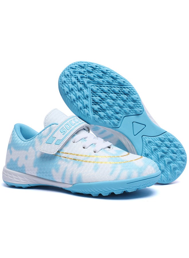 6855 White Moon Broken Nails Children's Soccer Shoes Girls' Rotating Buckle Training Shoes For Primary School Students Artificial Lawn Flat Crushed Nails Sneakers For Boys