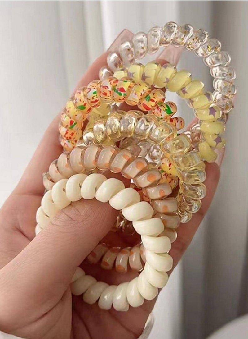 Generic Set of 6 Spiral Hair Ties – Transparent Coiled Bands with Gold Flakes, Stars & Confetti Designs  - Image 2