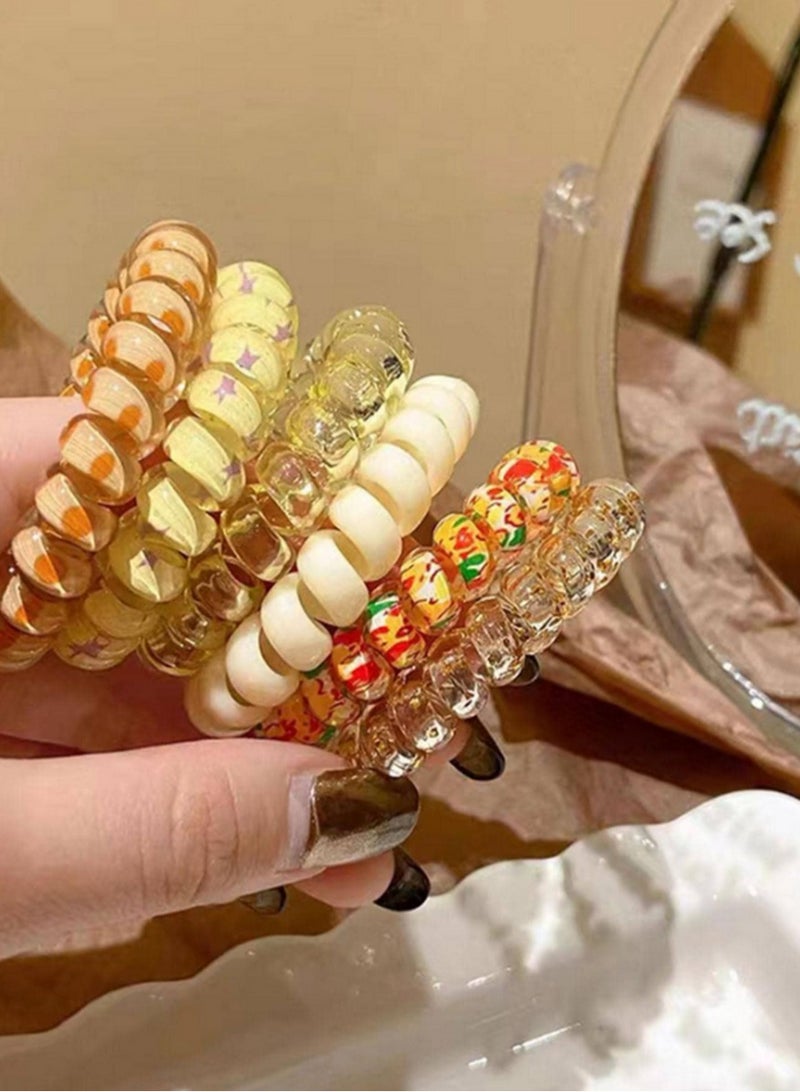 Generic Set of 6 Spiral Hair Ties – Transparent Coiled Bands with Gold Flakes, Stars & Confetti Designs  - Image 3