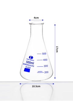 King Mariot Pack of 4 King Mariot 500ml Erlenmeyer Conical Flask | Blue Graduated Borosilicate 3.3 Glass | Flame-Resistant | Heavy Rim | ISO/DIN Standard | Ideal for Chemistry Experiments  - Image 2