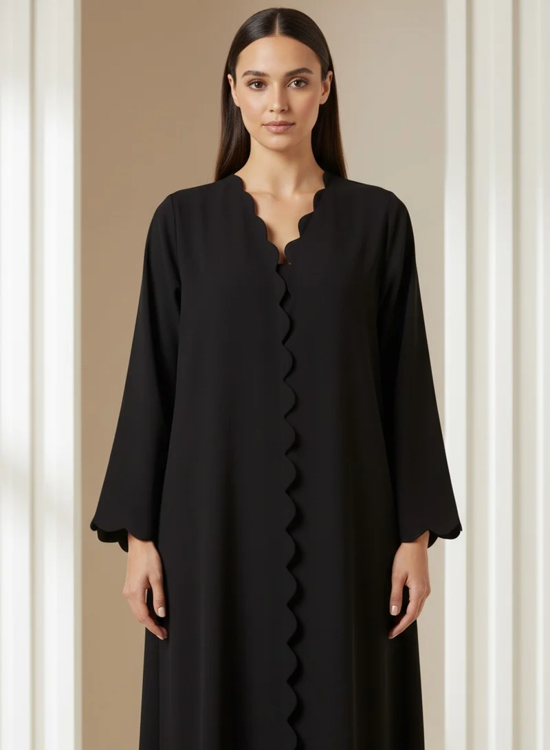 Moistreet  Emerald Barbie Crepe Scalloped Abaya for Women | Best Price UAE