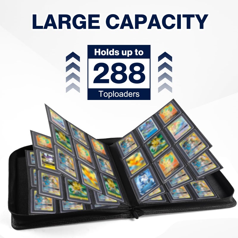 Pemocyny Top Loader Binder, Holds 288 Toploaders, 288 Toploaders and 288 Card Sleeves INCLUDED, 9-Pocket Top Loader Binder for 3" x 4" Rigid Toploaders, Double-Sided Card Binder for TCG, Sport Cards - Image 3