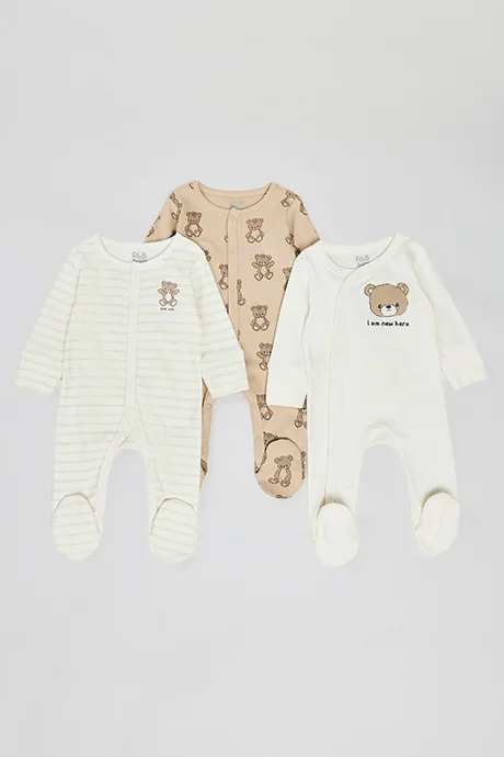 أر أند بي 3 Pack Printed Footed Sleepsuits