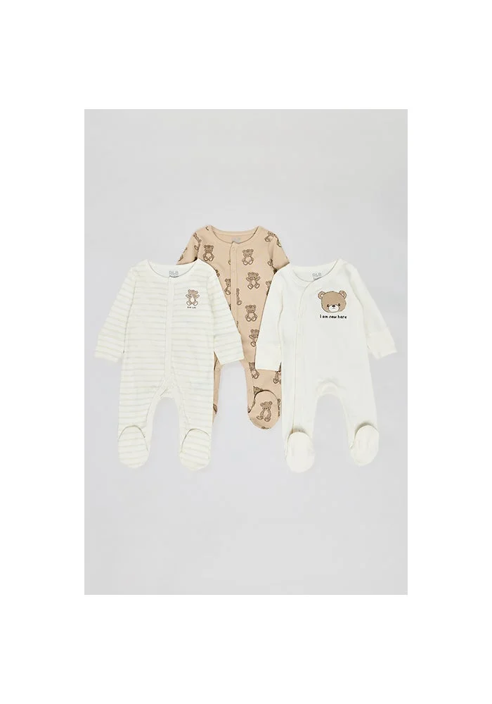 R&b 3 Pack Printed Footed Sleepsuits