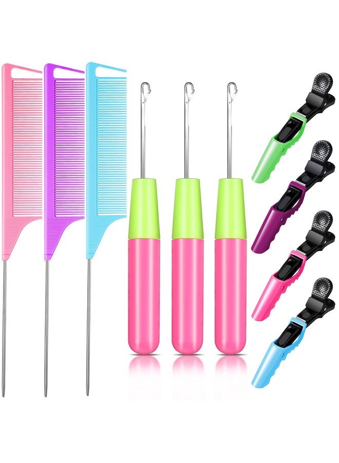 Luinabio 10 Pieces Latch Hook Crochet Needle Comb Hair Clip Set Include 3 Pieces Stainless Steel Crochet Needle 4 Pieces Alligator Hair Clip 3 Pieces Rat Tail Comb For Hair Extension - Image 2