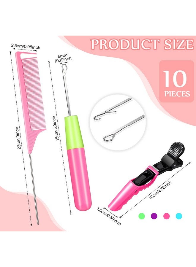 Luinabio 10 Pieces Latch Hook Crochet Needle Comb Hair Clip Set Include 3 Pieces Stainless Steel Crochet Needle 4 Pieces Alligator Hair Clip 3 Pieces Rat Tail Comb For Hair Extension - Image 3