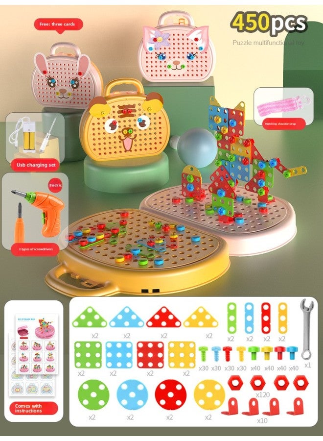 Children's Twist Screw Assembly Toy Baby Hand Drill Multi-functional Assembly Girl Boy Puzzle Hands-on Gift-Color:【Double Color Box】 Electric 450PCS + Charging Suit - Image 1