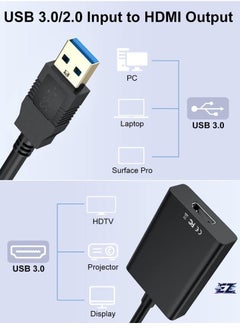 ELTRAZONE USB to HDMI Adapter - HD 1080P Video Graphics Cable for Multiple Monitors, USB 3.0/2.0 to HDMI Audio Video Adapter for PC, Laptop, Projector, Monitor, HDTV - Windows Compatible, Plug & Play, High-Performance for Streaming & Gaming, Multi-Display Support, Seamless Connectivity, Black  - Image 2