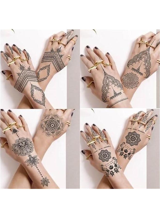 Arabest Bohemian Black Lotus Mandala Flower Finger Temporary Tattoos for Women - 4 Sheets Sticker Kits & Stencils  - Image 1