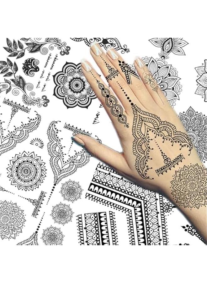 Arabest Bohemian Black Lotus Mandala Flower Finger Temporary Tattoos for Women - 4 Sheets Sticker Kits & Stencils  - Image 2
