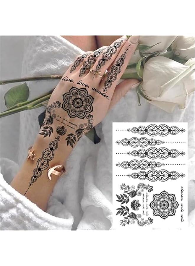 Arabest Bohemian Black Lotus Mandala Flower Finger Temporary Tattoos for Women - 4 Sheets Sticker Kits & Stencils  - Image 3