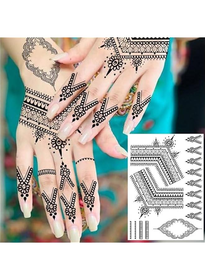 Arabest Bohemian Black Lotus Mandala Flower Finger Temporary Tattoos for Women - 4 Sheets Sticker Kits & Stencils  - Image 5
