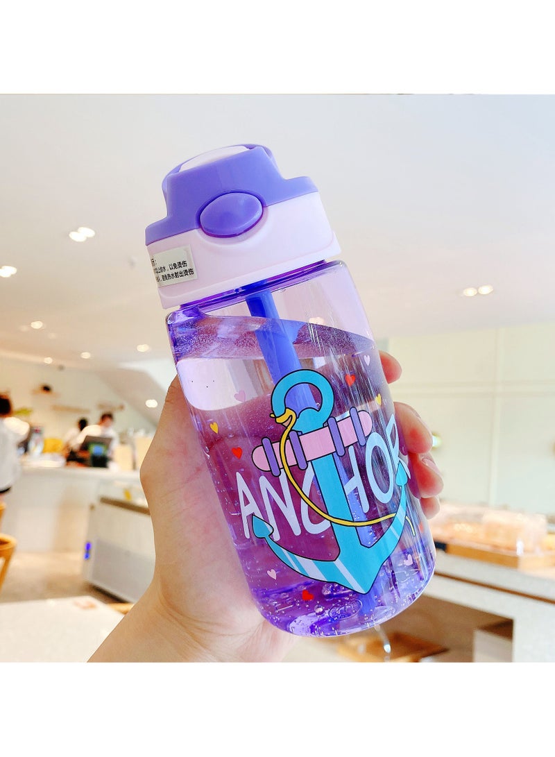 CMGTYYD Kids Water Bottle, 480ml Kids Drinking Water Bottle with Flip Straw, BPA-Free Water Bottle with Carry Handle and Easy Button, Leakproof Kids Water Bottle for School and Sports (Anchor) - Image 1