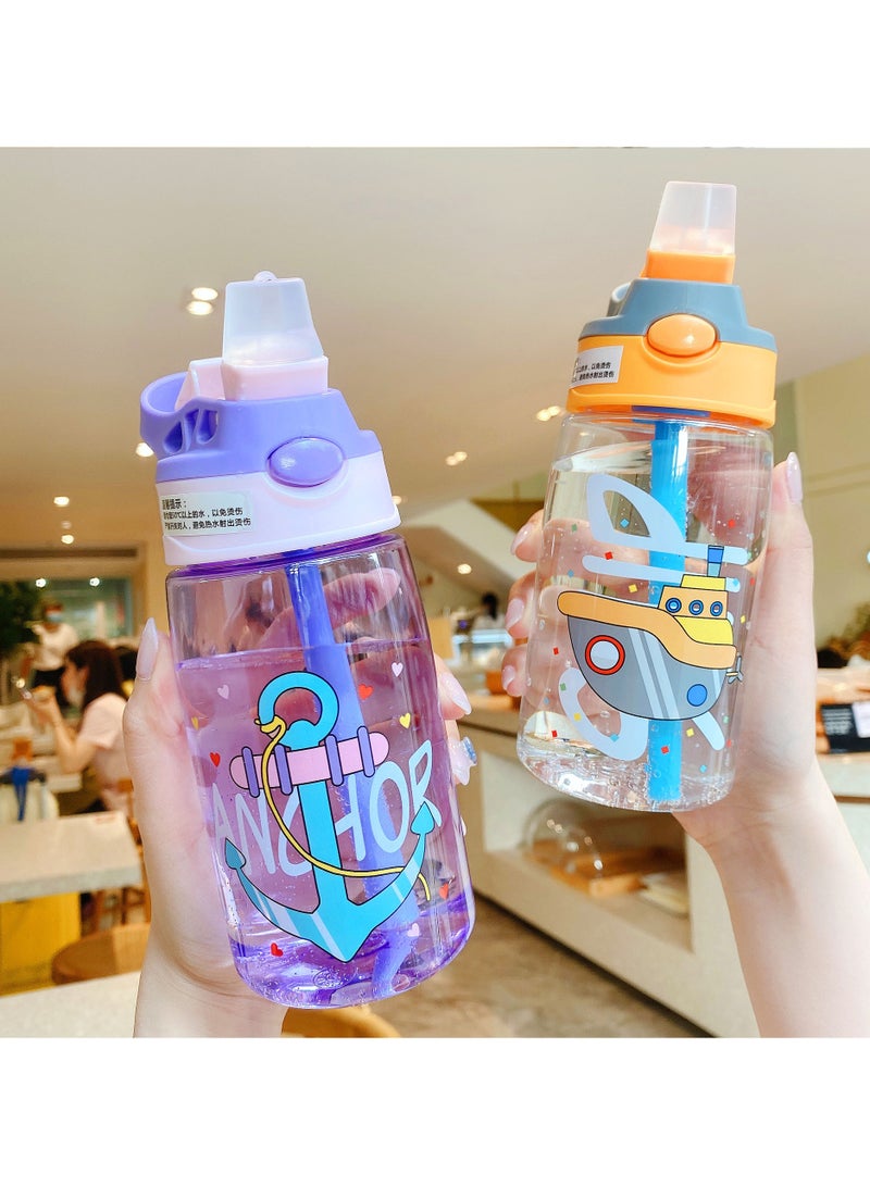 CMGTYYD Kids Water Bottle, 480ml Kids Drinking Water Bottle with Flip Straw, BPA-Free Water Bottle with Carry Handle and Easy Button, Leakproof Kids Water Bottle for School and Sports (Anchor) - Image 2