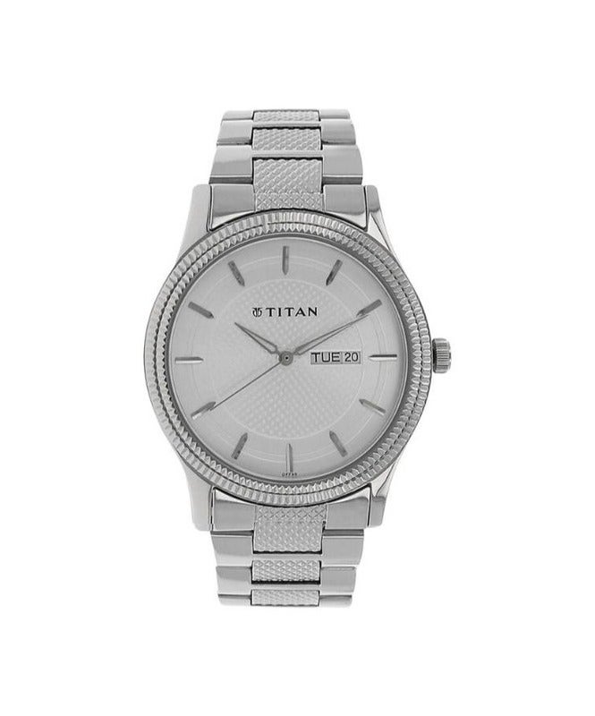 Titan Quartz Analog with Day and Date Silver Dial Stainless Steel Strap Watch for Men 1650sm01 - Image 1