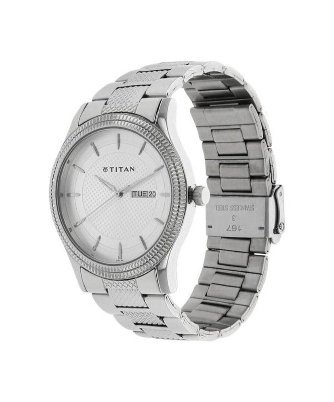 Titan Quartz Analog with Day and Date Silver Dial Stainless Steel Strap Watch for Men 1650sm01 - Image 2