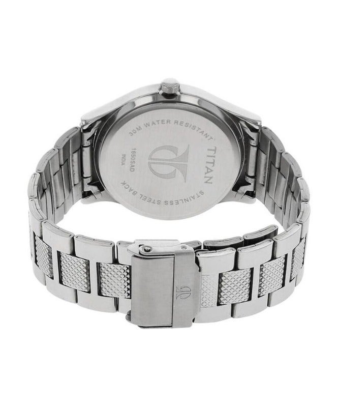 Titan Quartz Analog with Day and Date Silver Dial Stainless Steel Strap Watch for Men 1650sm01 - Image 3