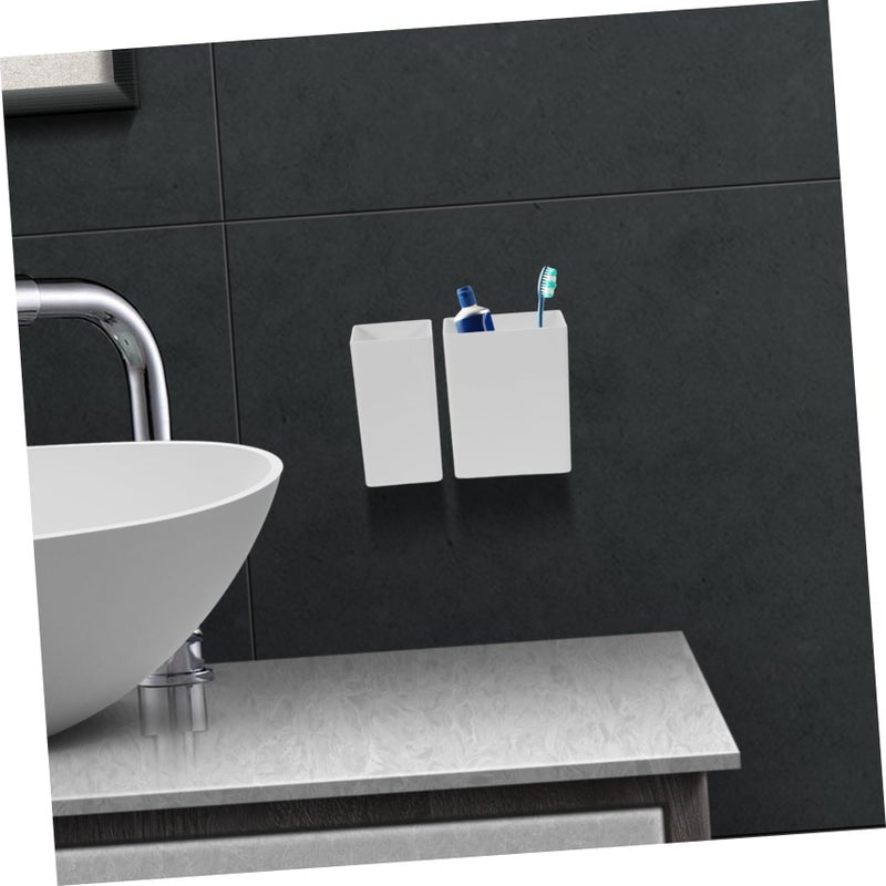 2Pcs No Drilling Wall Mounted Shower Holder And Toothbrush Organizer White Bathroom Storage - Image 5