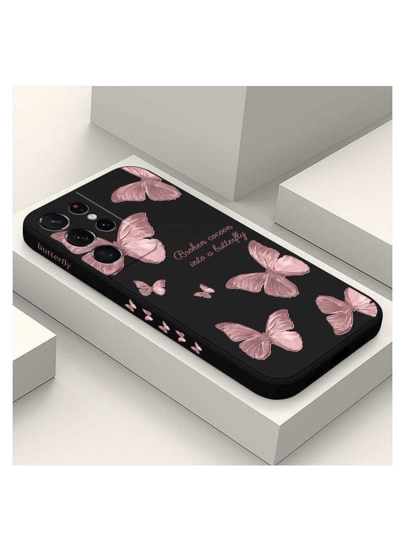 for Samsung S21 Ultra Case, for Samsung Galaxy S21 Ultra Case Butterfly Floral Astronauts Creative Sides Phone Cover Fashionablee Designs Soft Silicone Slim S21 Ultra Phone Case-Butterfly Black - Image 1