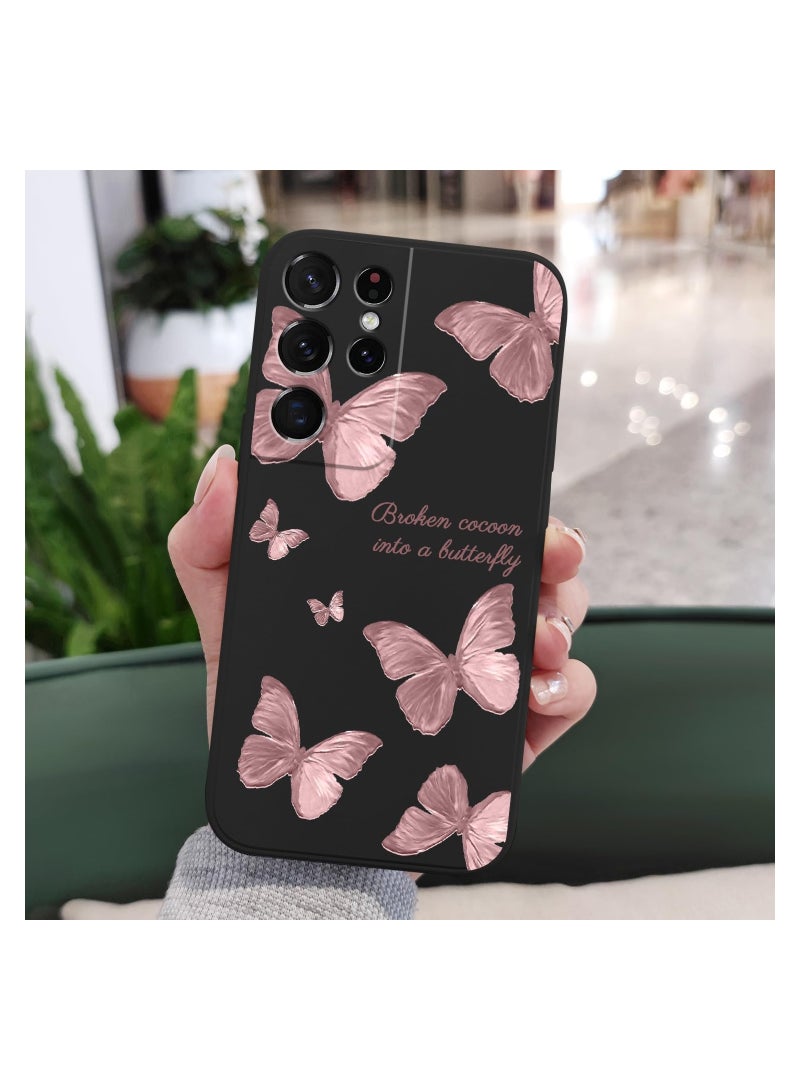 for Samsung S21 Ultra Case, for Samsung Galaxy S21 Ultra Case Butterfly Floral Astronauts Creative Sides Phone Cover Fashionablee Designs Soft Silicone Slim S21 Ultra Phone Case-Butterfly Black - Image 2