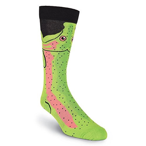 K. Bell Men's Leg Eating Animal Novelty Crew Socks, Trout (Green), Shoe Size: 6-12 - Image 1