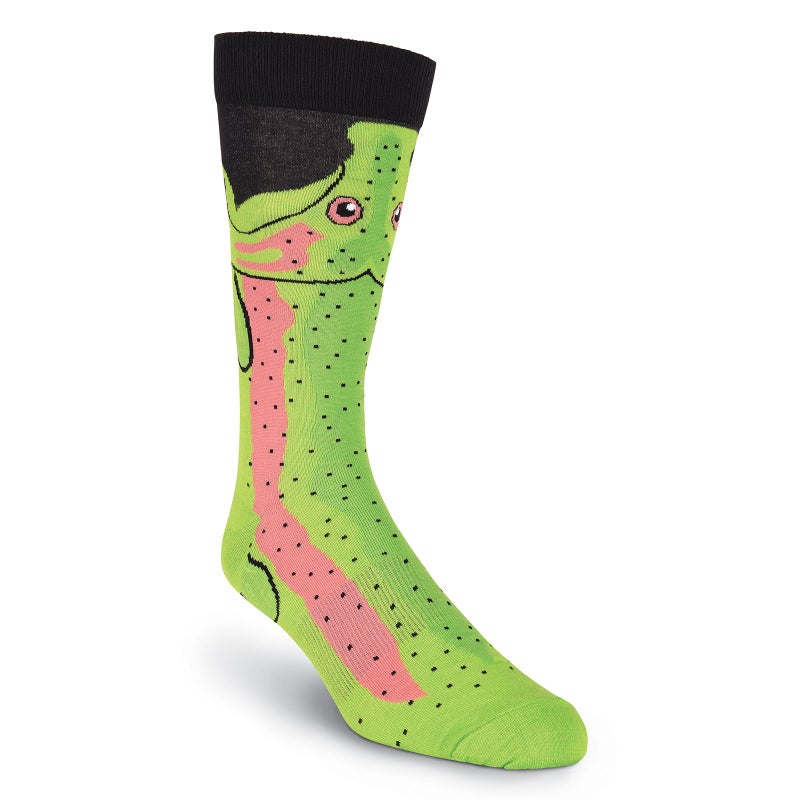 K. Bell Men's Leg Eating Animal Novelty Crew Socks, Trout (Green), Shoe Size: 6-12 - Image 2
