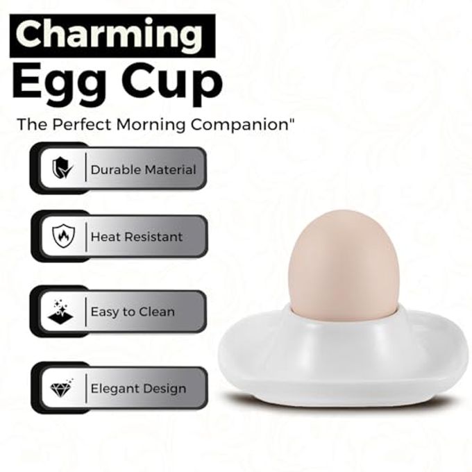 Flexzion Soft Boiled Egg Holder Set Egg Cups for Soft Boiled Eggs British Set of 6 Ceramic Egg Holder Stackable Egg Coddler Cups with Base for Serving, Breakfast, Brunch, White - Image 3