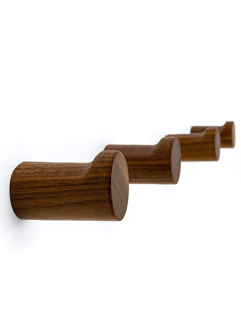 Zikra Natural Wooden Wall Hooks - Pack of 4 - Mounted Modern Hook - Handmade Decorative Coat Pegs - Minimalist for Hanging Hat Coats (Black Walnut Wood) - Image 1