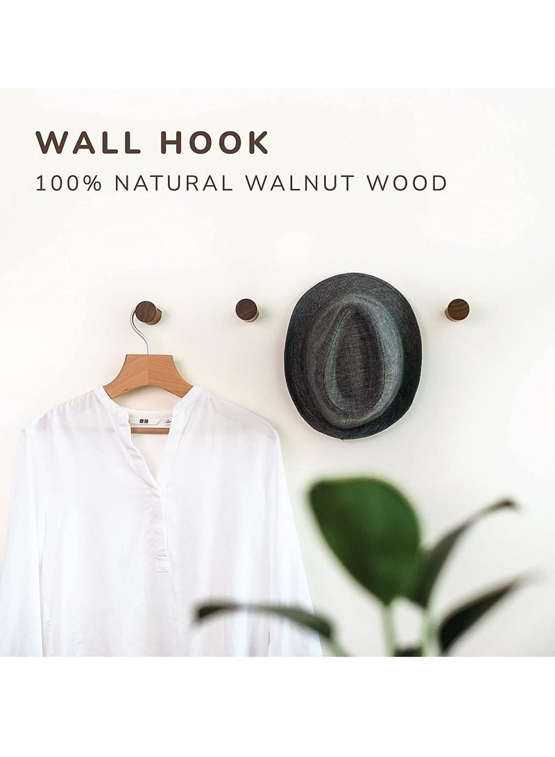 Zikra Natural Wooden Wall Hooks - Pack of 4 - Mounted Modern Hook - Handmade Decorative Coat Pegs - Minimalist for Hanging Hat Coats (Black Walnut Wood) - Image 3