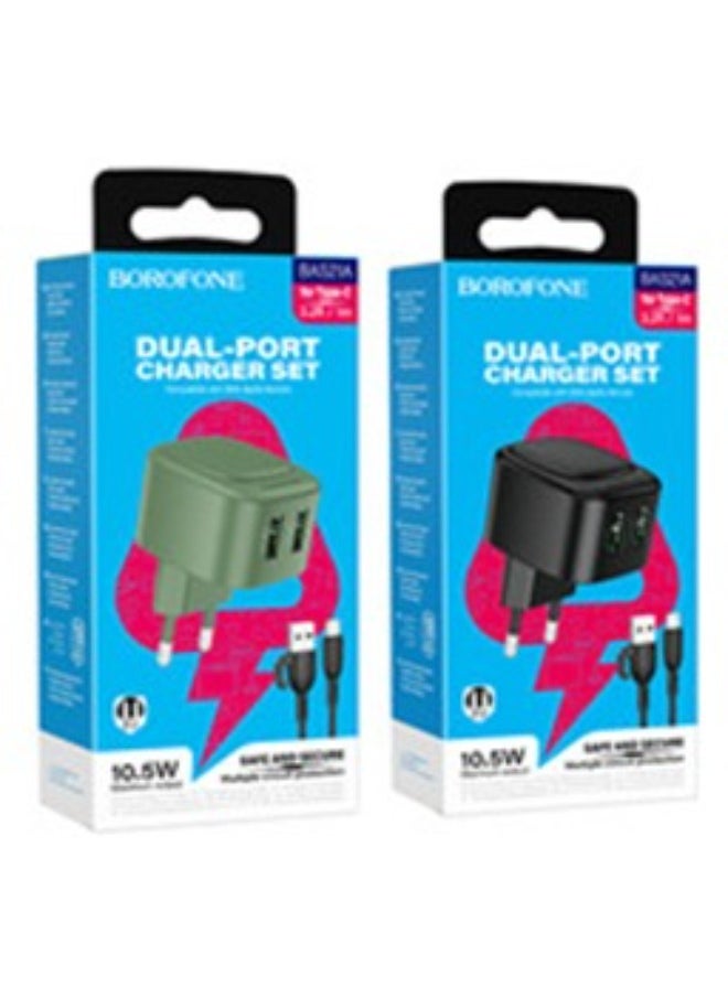 BOROFONE - Borofone BAS21A Special 2a 2xUSB-A ports charger + USB Type-C cable Black - Image 1