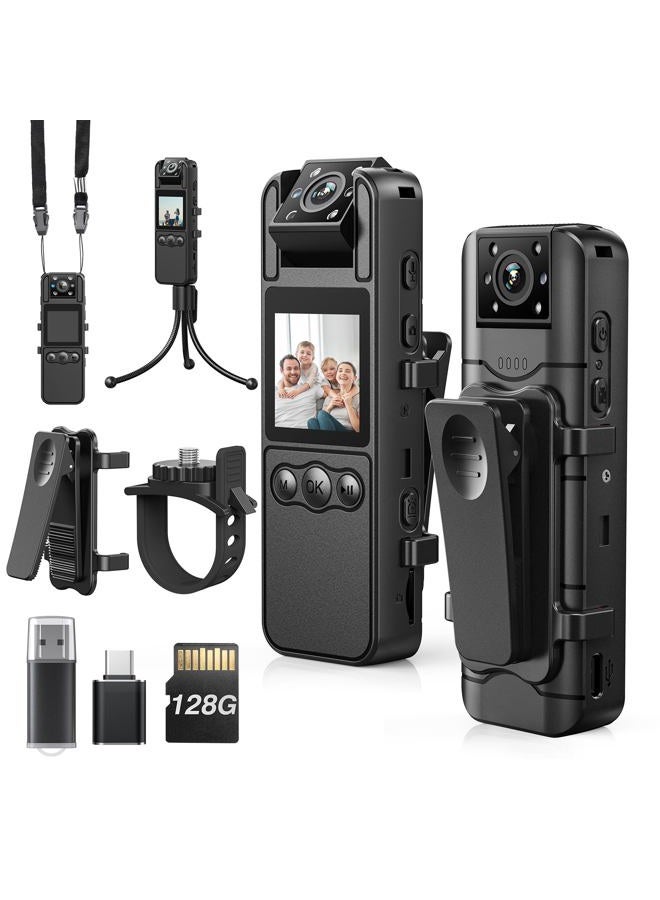 Losfom Z11 Body Camera with Audio and Video Recording, 128GB Small Body Cam with 180° Rotating Lens, 6HR Battery & Night Vision, Wearable Camera for Pet, Home, Office, Security Police Law Enforcement - Image 1