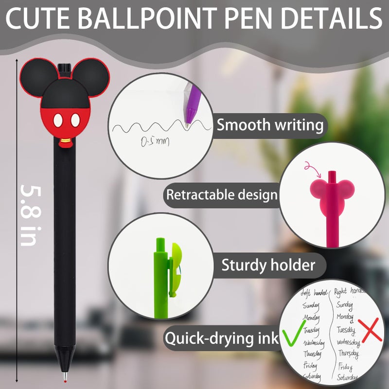 APQA 10Pcs Cute Mouse Head Character Retractable Ballpoint Pens with Spiral Autograph Book Setä¸¨ Desk Decor Accessories for Womenä¸¨ Present for Student Teacher School Supplies - Image 4