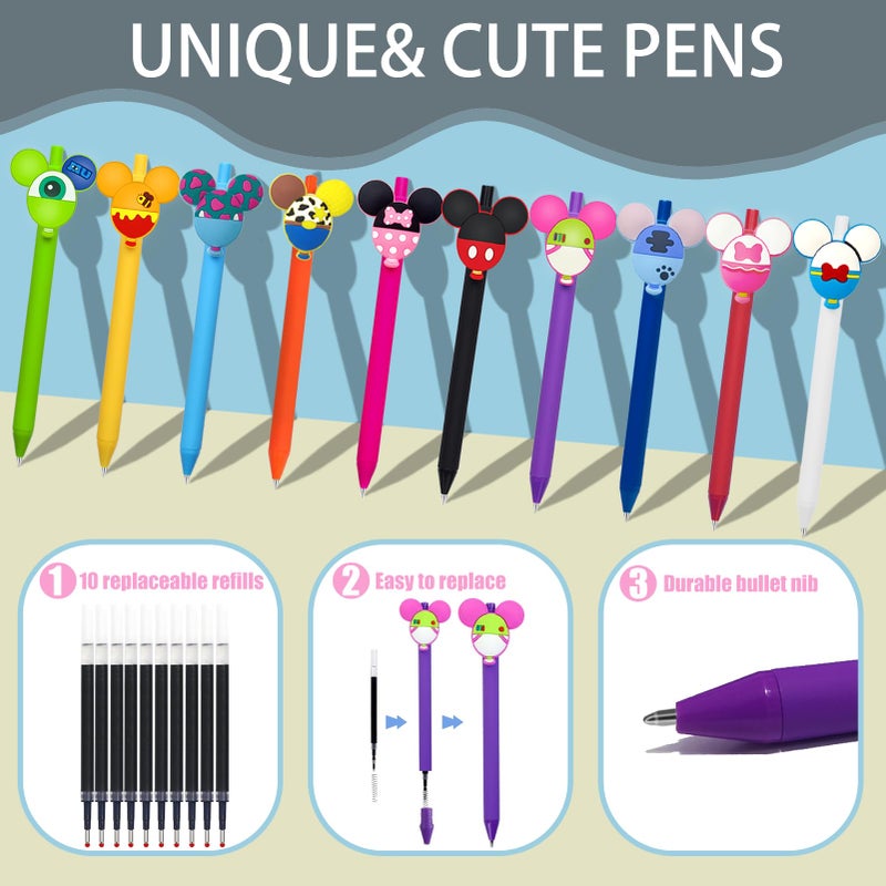 APQA 10Pcs Cute Mouse Head Character Retractable Ballpoint Pens with Spiral Autograph Book Setä¸¨ Desk Decor Accessories for Womenä¸¨ Present for Student Teacher School Supplies - Image 3