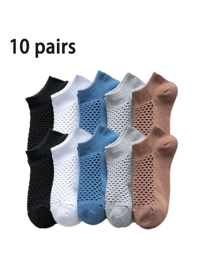 Zeemey Men's and women's mesh boat socks - 10 pairs set. Breathable, invisible short socks. Multiple colors. Comfortable with anti-slip heel - Image 1