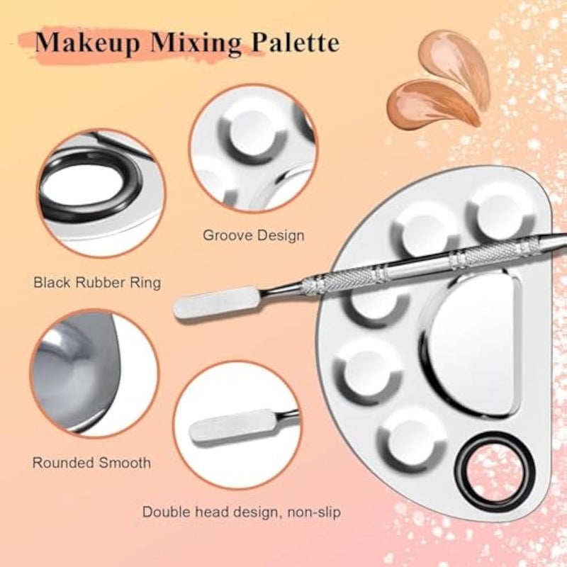 Makeup Mixing Palette, Pro Stainless Steel Cosmetic Makeup Palette Spatula Tool with Spatula Artist Tool for Mixing Foundation Nail-Art Pigment Mixing Lightweight - Image 5