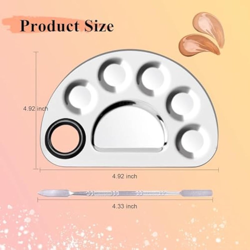 Makeup Mixing Palette, Pro Stainless Steel Cosmetic Makeup Palette Spatula Tool with Spatula Artist Tool for Mixing Foundation Nail-Art Pigment Mixing Lightweight - Image 2