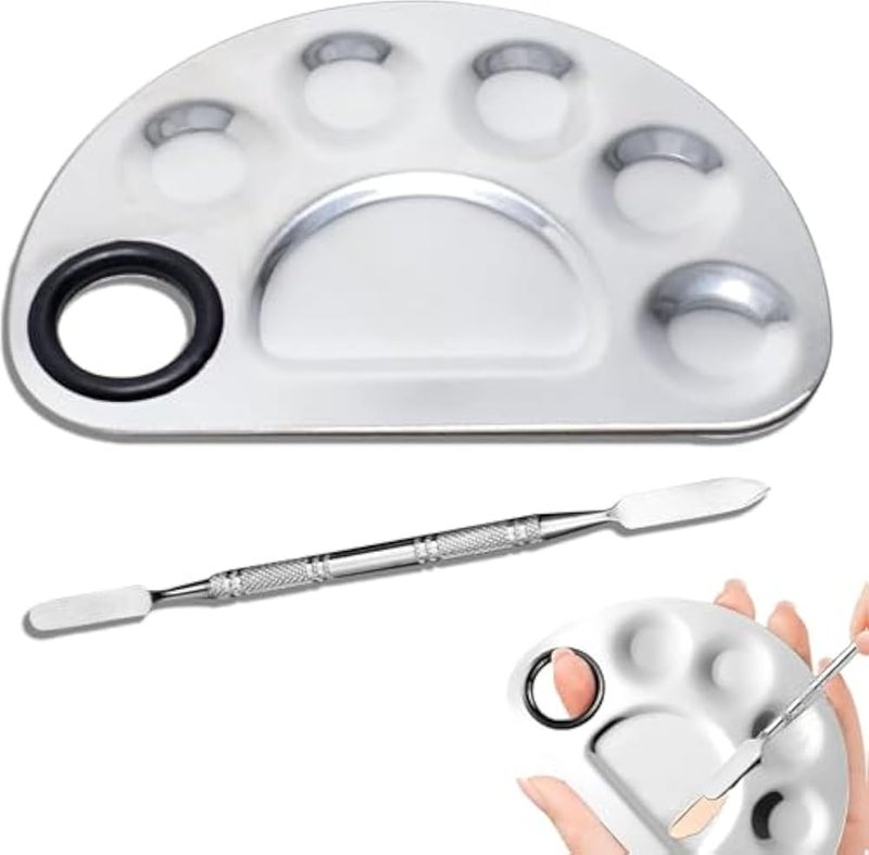Makeup Mixing Palette, Pro Stainless Steel Cosmetic Makeup Palette Spatula Tool with Spatula Artist Tool for Mixing Foundation Nail-Art Pigment Mixing Lightweight - Image 1