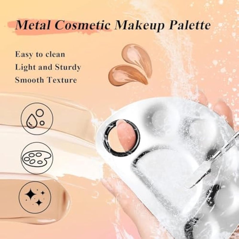 Makeup Mixing Palette, Pro Stainless Steel Cosmetic Makeup Palette Spatula Tool with Spatula Artist Tool for Mixing Foundation Nail-Art Pigment Mixing Lightweight - Image 4