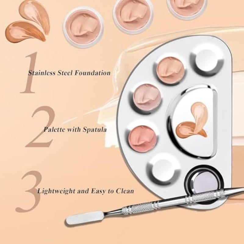 Makeup Mixing Palette, Pro Stainless Steel Cosmetic Makeup Palette Spatula Tool with Spatula Artist Tool for Mixing Foundation Nail-Art Pigment Mixing Lightweight - Image 3